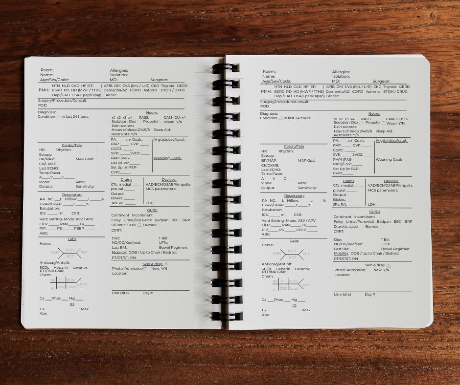 Intensive Care Unit (ICU) Nurse Report Notebook