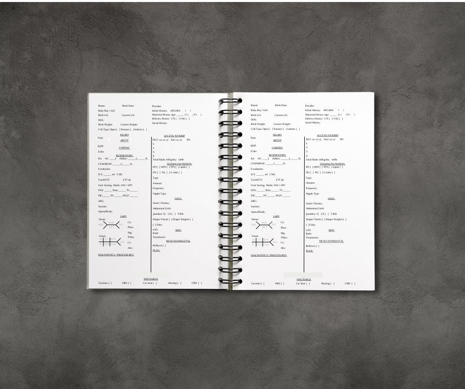 Neonatal Intensive Care Unit (NICU) Nurse Report Notebook