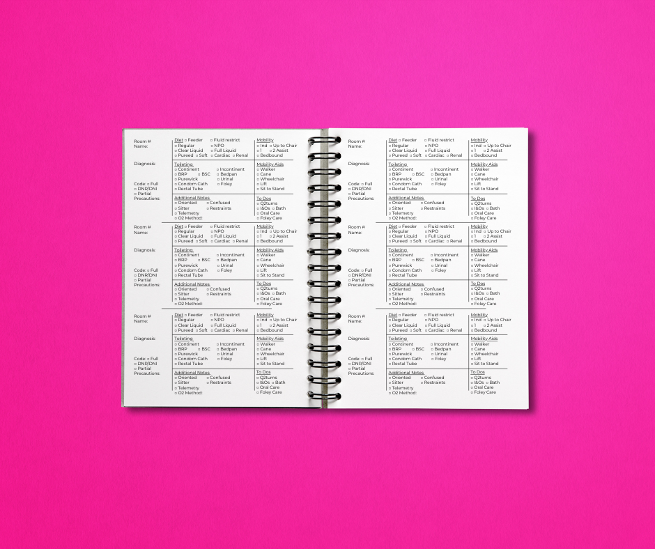 Nurse Assistant Report Notebook